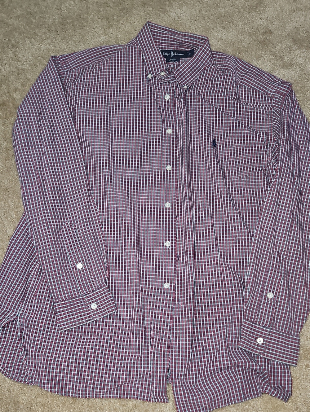 Polo by Ralph Lauren Men's Maroon And Navy Plaid Long Sleeve